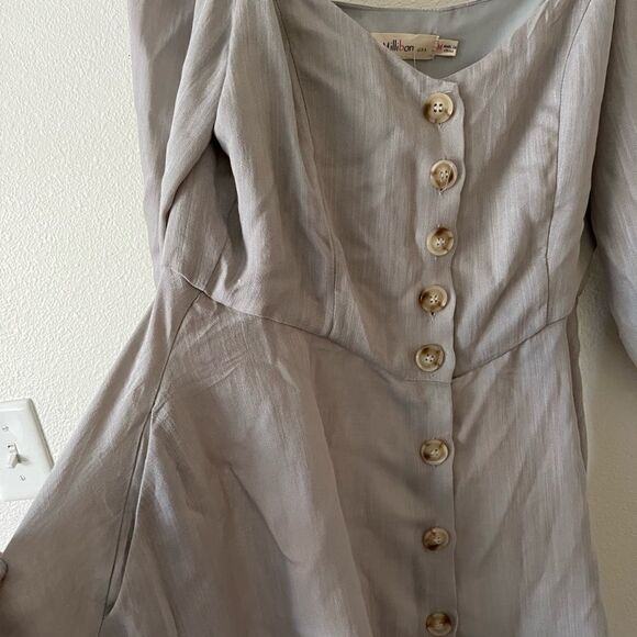Millibon taupe Women button puff sleeve dress size M - Picture 7 of 7
